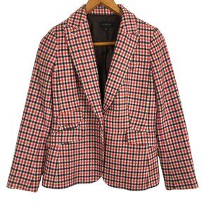 Vtg Talbots Womens Wool Blend Blazer Jacket Sz 8 Plaid Pink Red Belted Lined